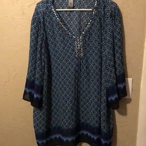 Blue Blouse with silver rhinestone decoration